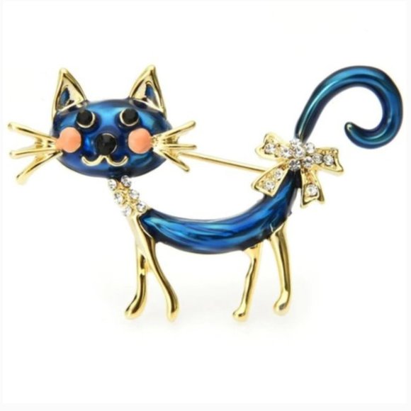 NEW Exquisite 18K Gold Czech Rhinestone Cat Brooch - Picture 4 of 8